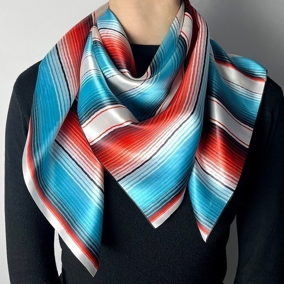 NEW Silky Scarf Multi-use Striped Western Bohemian Rodeo Head Neck Hair Bag Tie - Picture 1 of 3
